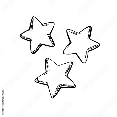 A set of stars drawn in ink on paper and converted to vector. Illustration for children's stickers, notepads, notebooks, and albums.