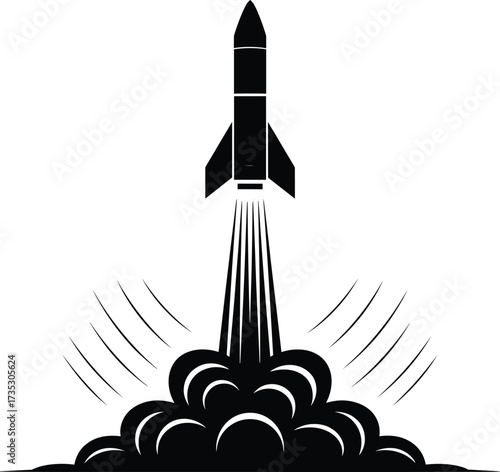 Black Silhouette of a Rocket Launching with Smoke Plumes spaceship spacecraft