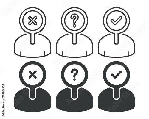 Person profile with magnifying glass and checklist icon. Illustration vector