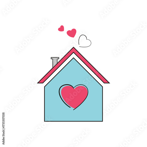 Cute house with hearts, symbol of love and home