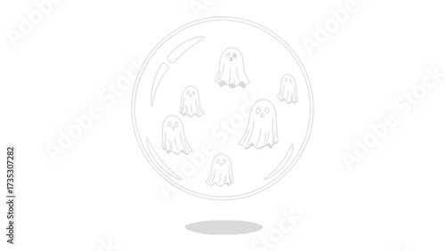Halloween Ghost in Bubble: A set of playful ghost characters within a clear bubble, with each ghostly figure offering a friendly face, captures a light-hearted theme for Halloween