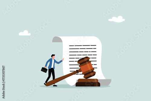 Legal documents, law office or court, concept of legal agreement paper and verdict, adult lawyer holding legal document with gavel which is a symbol of court or verdict.