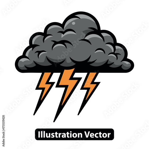 Dramatic cartoon storm cloud illustration with powerful lightning strikes, symbolizing severe weather conditions and atmospheric electricity