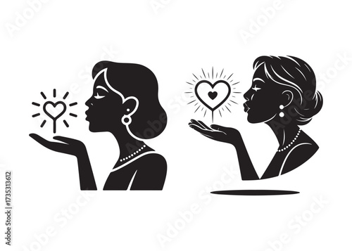 Vector design of woman expressing love with kiss