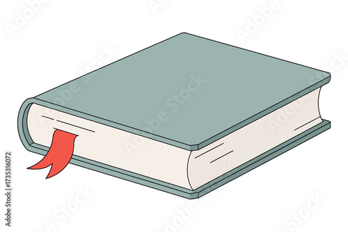 Illustration of a hardcover book with a red bookmark representing knowledge learning and reading for educational and creative projects