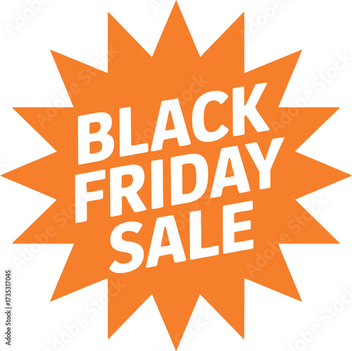 An orange starburst shape with black friday sale text in white on white background
