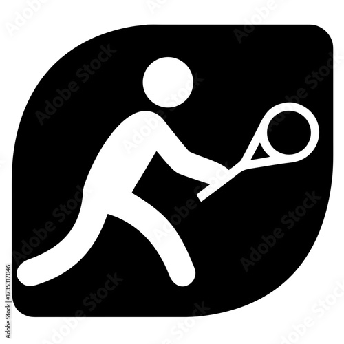 3d icon of a black and white pictogram of a person playing tennis