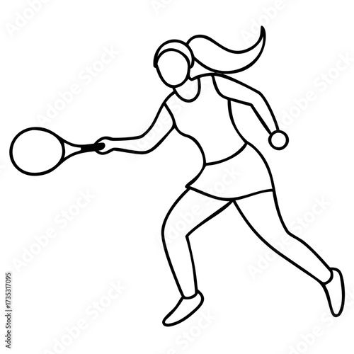 3d icon of outline drawing of a female tennis player with racket