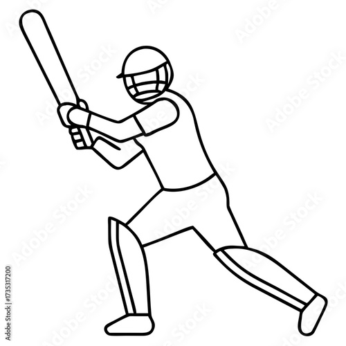 3d icon of line art illustration of a male cricket batsman preparing to hit