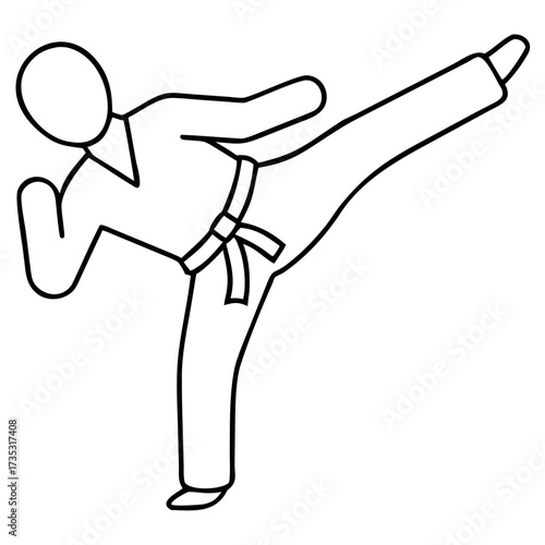 3d icon of line art illustration of a martial artist executing a dynamic side kick