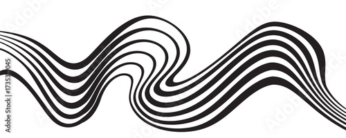 Black on white abstract perspective line wave stripes with 3d dimensional effect isolated on white.vector