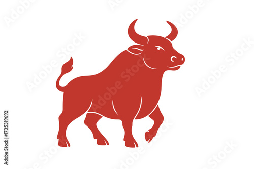 Red bull silhouette for Chinese New Year. Year of the ox. Chinese zodiac sign vector icon. Lunar new year symbol. Astrology horoscope animal. Farm cattle walking isolated.