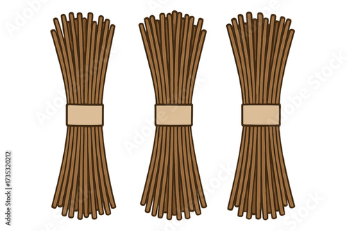 Raw buckwheat soba noodles isolated on white. Vector illustration of Japanese food ingredient. Dry uncooked bunch of asian pasta for traditional gourmet cuisine and healthy diet.