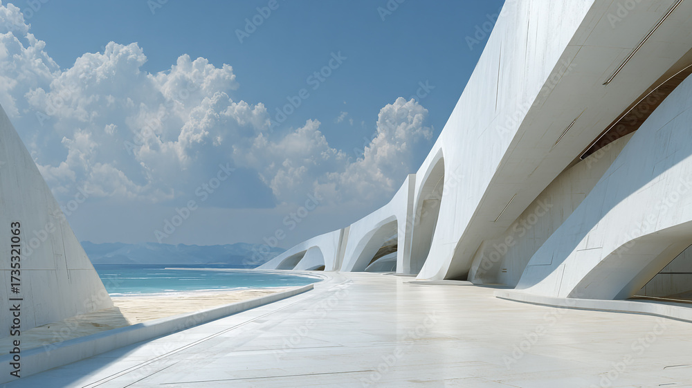 Fototapeta premium Bridge with underlighting casting reflections on calm water surface.