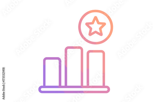 Gradient bar chart with star icon, business performance graph, success rating, achievement, growth statistics vector illustration, data analysis and progress indicator