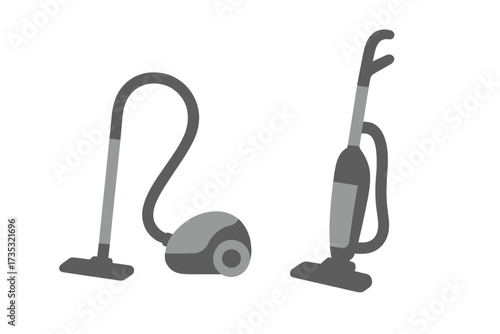 Vector illustration of modern vacuum cleaner set, transparent background, household cleaning appliances, canister and upright vacuum cleaner, home maintenance tools, cleaning equipment icons