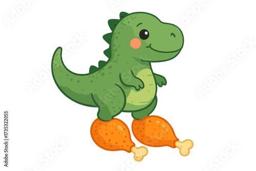 I'm Keto funny concept. Cute dinosaur with chicken legs. Humorous T-Rex character for low-carb diet. Vector illustration for food lovers, meat eaters, and healthy eating.