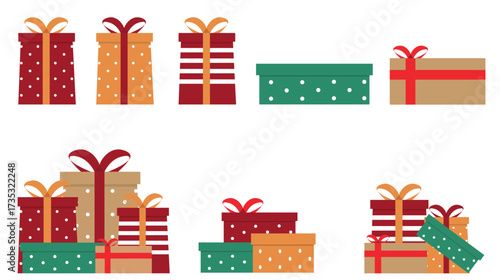 Colorful Gift Boxes with Ribbons and Dots Isolated on Transparent Background
