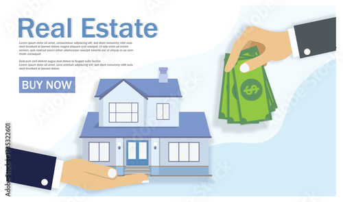 Real estate house buying deal with money and property vector illustration