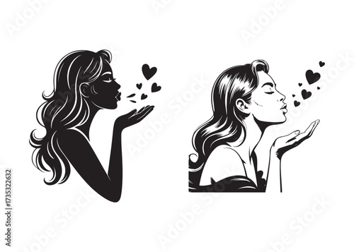 Stylish woman illustration with hearts and romance