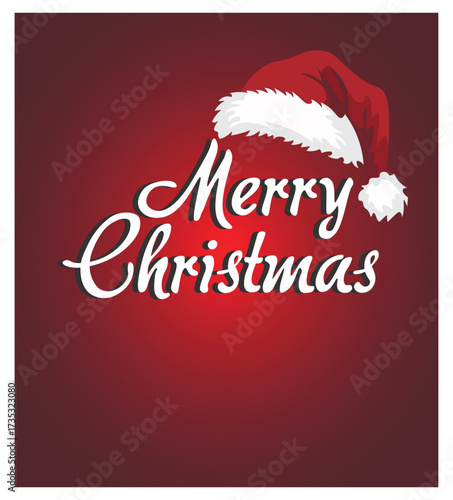 Merry Christmas greeting card with Santa hat on red background