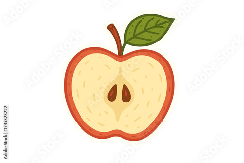 Half apple fruit vector icon for healthy eating concept. Organic food sticker for vegetarian, vegan diet. Natural plant based detox and weight loss product flat illustration.