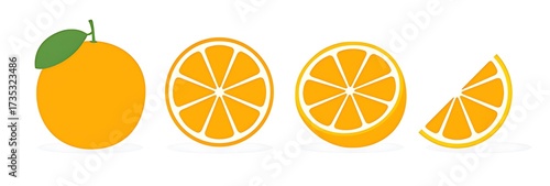 Whole orange and sliced orange segments on a white background
