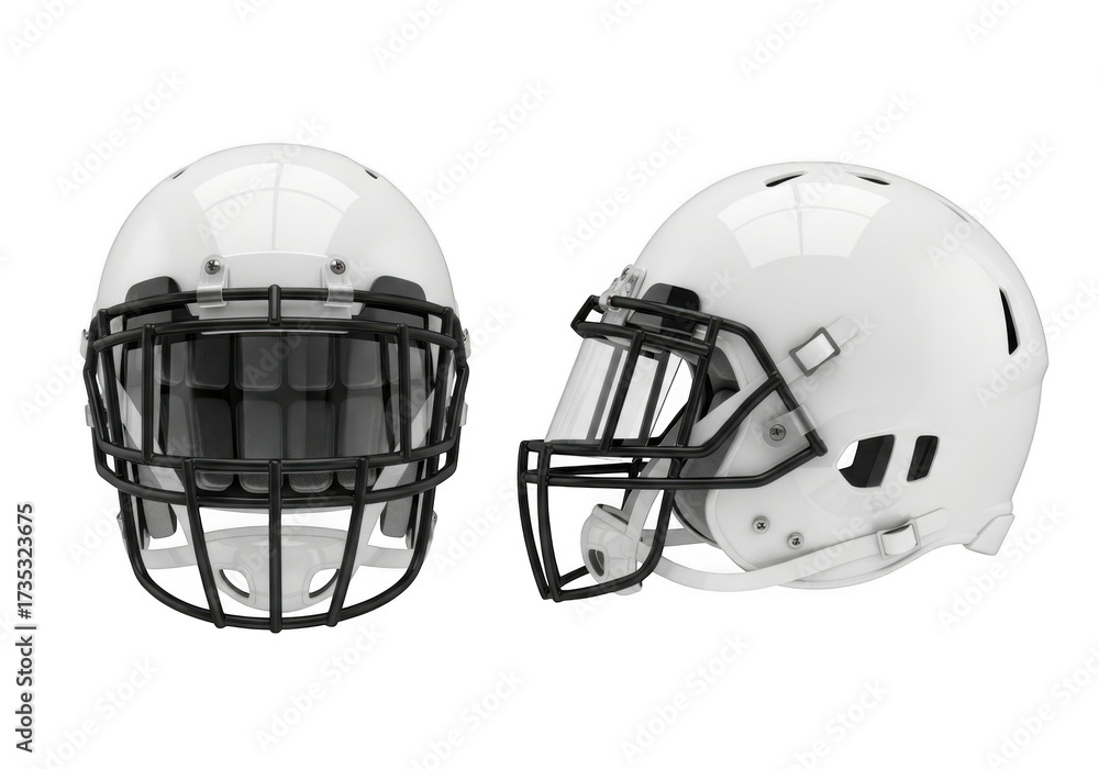 Fototapeta premium Two white football helmets isolated on transparent background