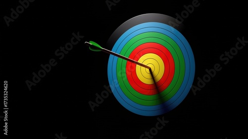 Archery Target with Arrow in Center on Black Background