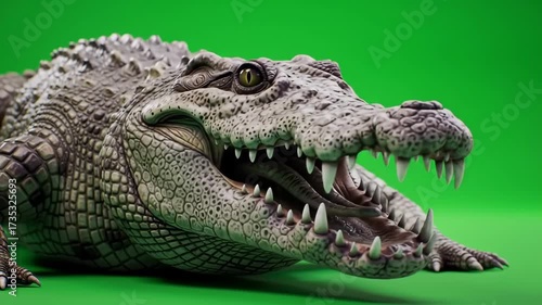Aggressive Crocodile with Open Mouth on Green Screen.