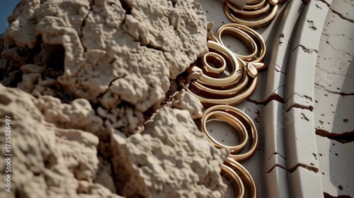 Intricate Cracks and Patterns on an Ornate Architectural Detail