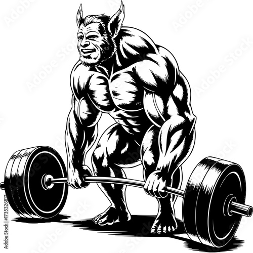 Illustration of a man lifting a barbell in the gym for fitness and strength training