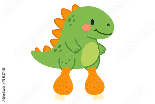 Funny keto diet dinosaur with chicken legs. Cute cartoon tyrannosaurus for ketogenic diet motivation poster. Humorous vector illustration of a carnivore dino character.
