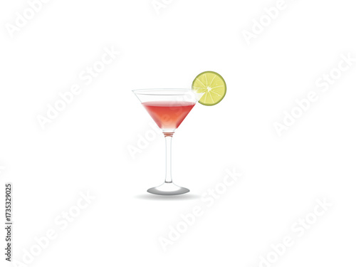 Realistic 3D margarita glass with vibrant cocktail and lime garnish isolated on transparent background ideal for bar menus drink branding and summer vibes