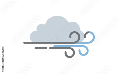 Illustration of a gray cloud with wind blowing, depicting windy weather conditions.