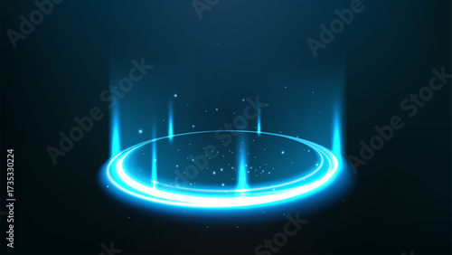 Futuristic Blue Magic Teleportation Portal with Sparks, Vector Illustration