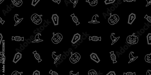 ハロウィンアイコンのシームレスパターン・背景素材 Seamless Pattern of Halloween Icons Background Design