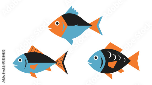 Geometric Fish Collection: A collection of geometric fish illustrations, each with its own unique design and color scheme, creates a visually appealing pattern.