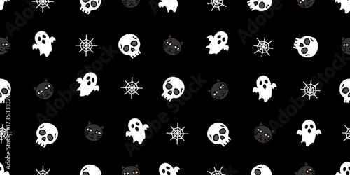 ハロウィンアイコンのシームレスパターン・背景素材 Seamless Pattern of Halloween Icons Background Design