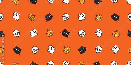 ハロウィンアイコンのシームレスパターン・背景素材 Seamless Pattern of Halloween Icons Background Design