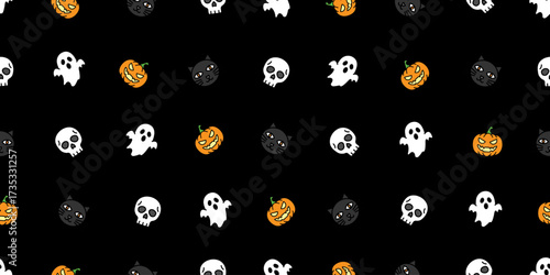 ハロウィンアイコンのシームレスパターン・背景素材 Seamless Pattern of Halloween Icons Background Design