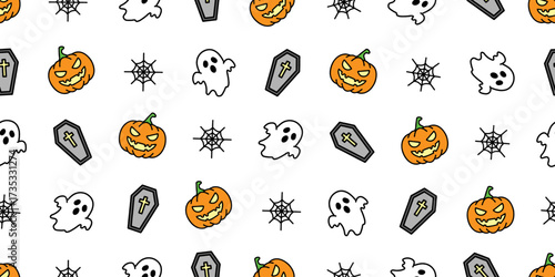ハロウィンアイコンのシームレスパターン・背景素材 Seamless Pattern of Halloween Icons Background Design