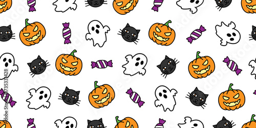 ハロウィンアイコンのシームレスパターン・背景素材 Seamless Pattern of Halloween Icons Background Design