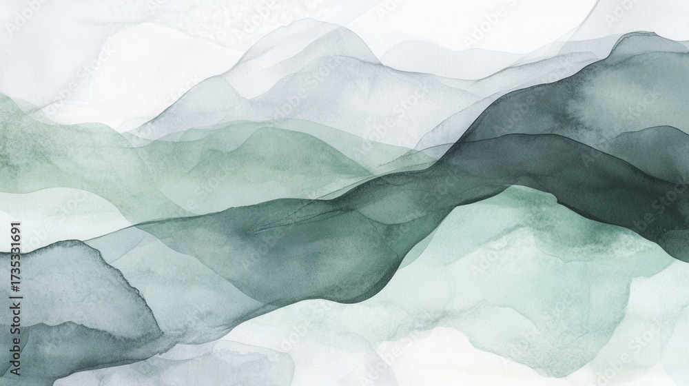 Naklejka premium Serene abstract landscape painting in greens and greys