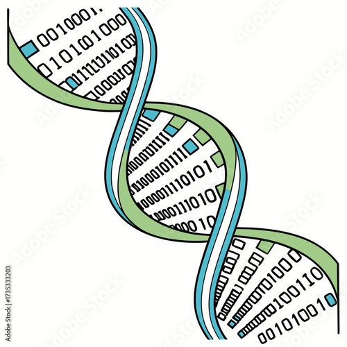 Binary code dna helix, a concept of digital information and biotechnology