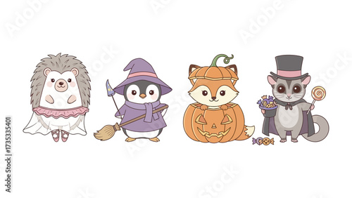 Halloween Animals: a delightful and charming group of animals, each donning unique Halloween costumes. Perfect for any spooky celebration. 