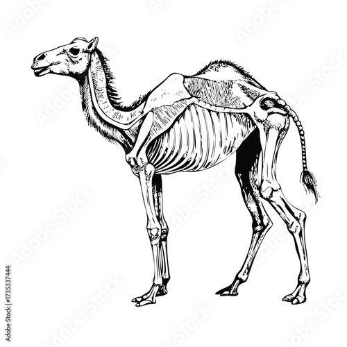 Monochrome Camel Anatomy with Skeletal and Muscular Cutaway