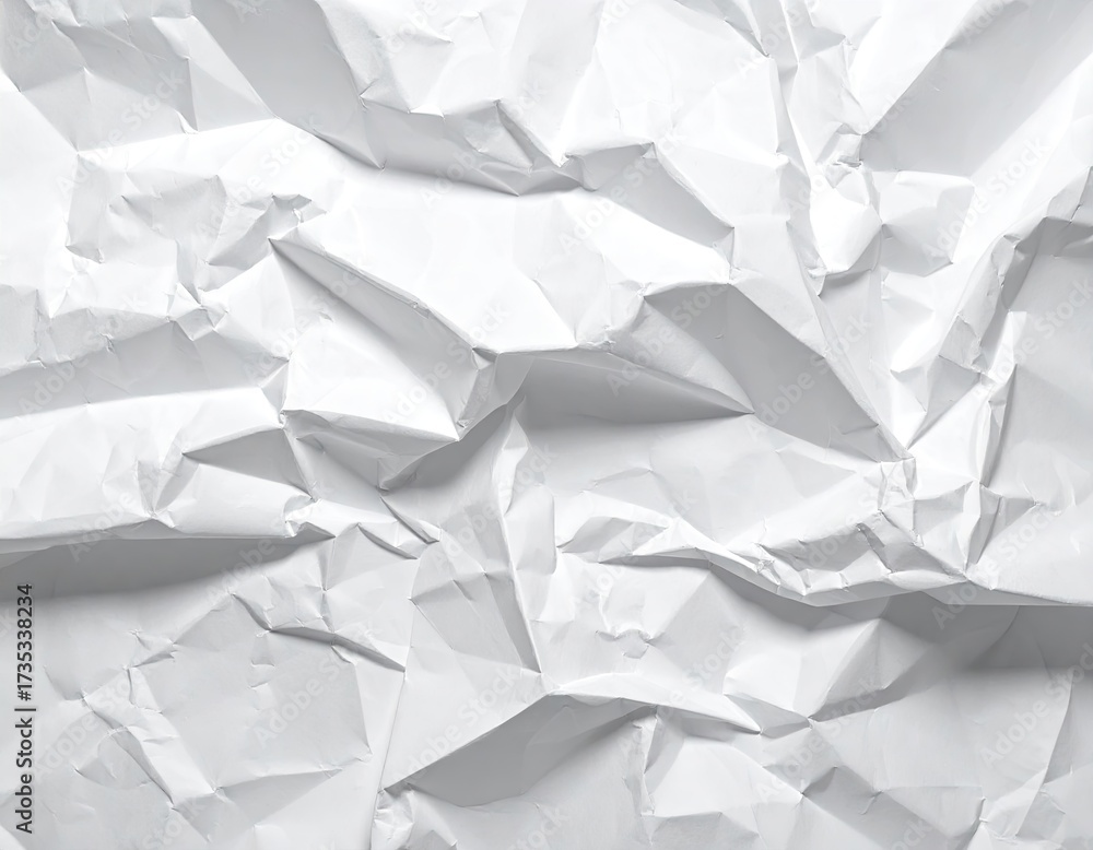 Obraz premium Detailed Close Up of White Crumpled Paper with Harsh Shadows and Textural Folds Creating Dynamic Abstract Pattern for Backgrounds