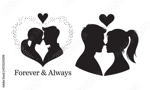 Woman silhouette blowing kiss with hearts illustration