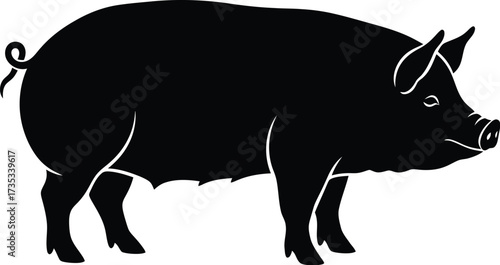 Adobe Illustrator Artwork Pig Silhouette Profile on White Background